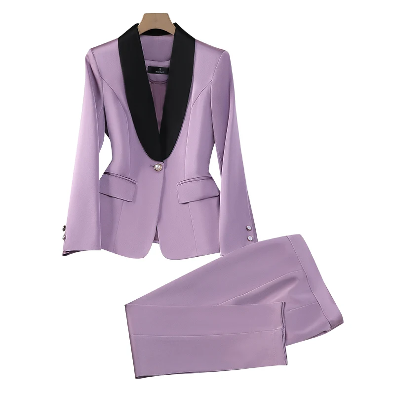 Completo da donna da ufficio completo da donna giallo rosso viola albicocca abbigliamento da lavoro femminile giacca Blazer e pantaloni formale Set