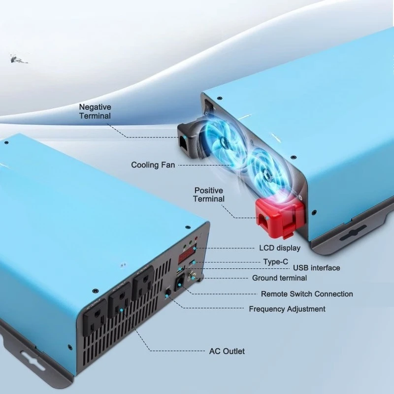 Warehouse 12v to 110v 220v 50hz 60hz 2.2kw Automotive Power Converter Pure Sine Wave Off-Grid Inverter for Solar Home RV Backup