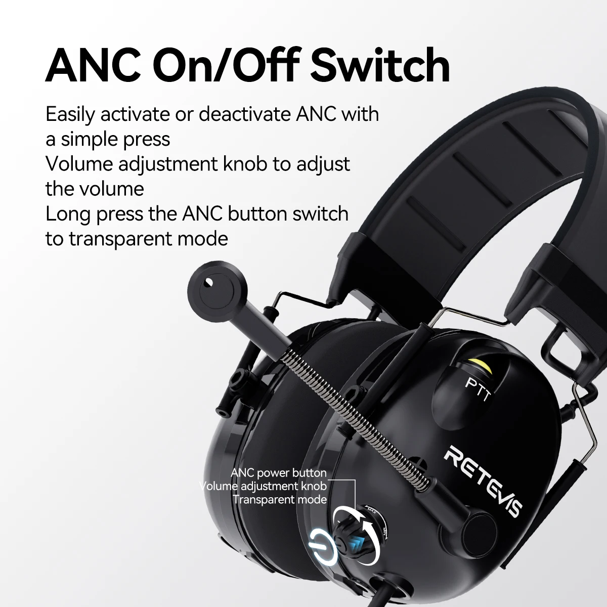 Retevis EHK015 EHK016 ANC Kopfhörer 2Pin Active Noise Cancelling Walkie Talkie Headset Radio Zubehör für Retevis H777 RT3S – Detail 8