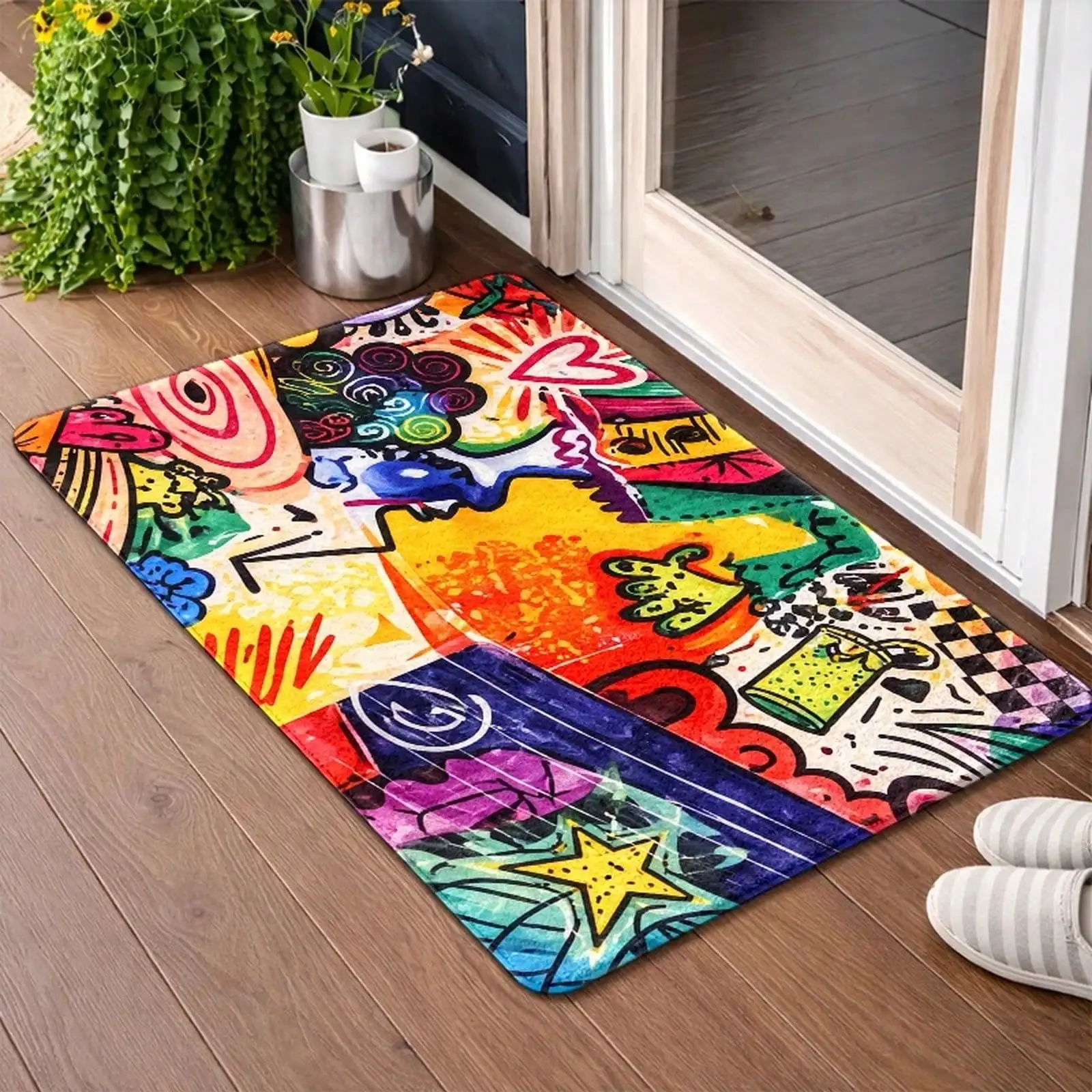 1pc,, Art Graffiti Pattern Doormat, Durable,-Washable Floor, Suitable Living Room, Bedroom, Office, Bath, Balcony, Corridor, Porch, Kitchen, Entryway, Dog