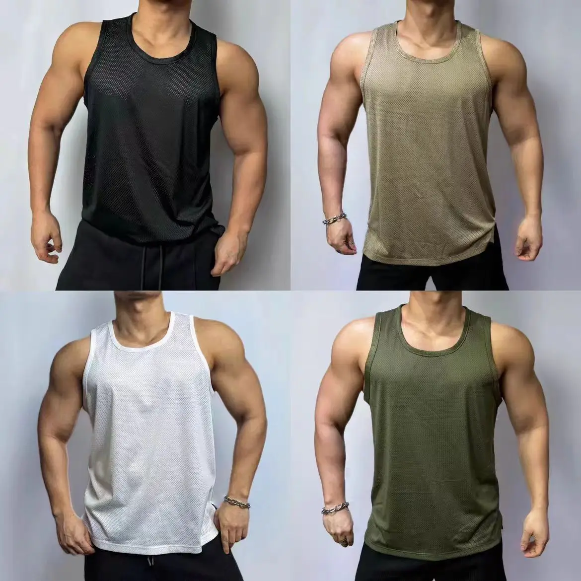 Perspective basic Quick Drying Sports Sleeveless Vest Men's loose T shirt Nightclub Male Singer Stage Dance Wear