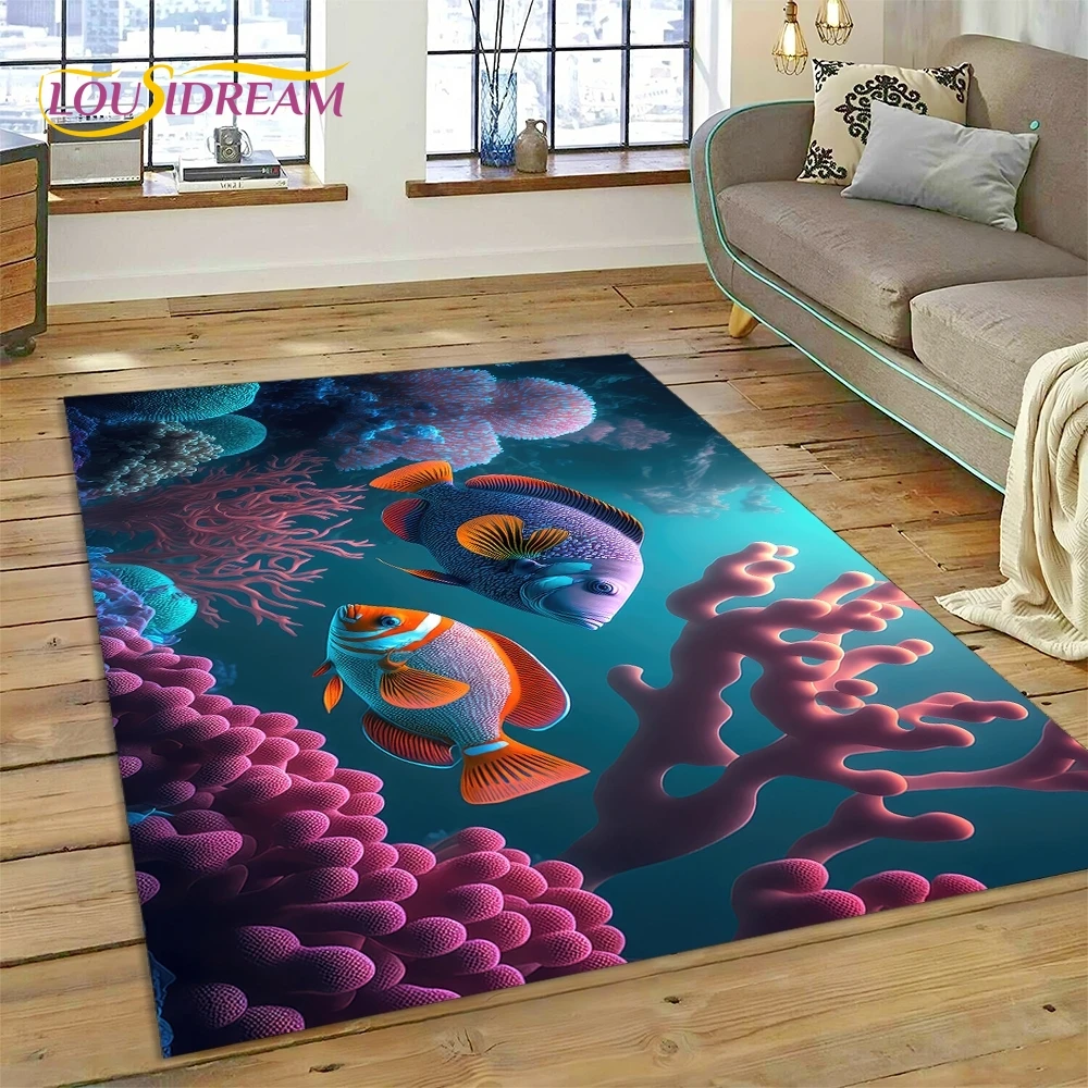 Karpet kartun lumba-lumba dasar Air Dunia Bawah Air 3D untuk dekorasi rumah ruang tamu kamar tidur dekorasi, anti-selip untuk hadiah Sofa anak
