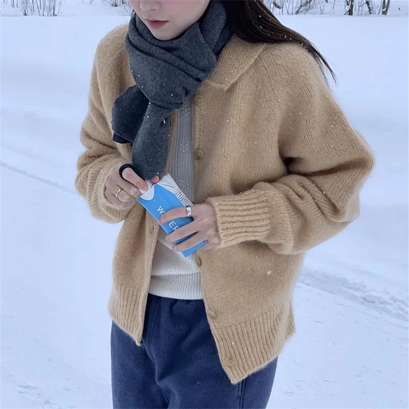 

Женский вязаный свитер премиум-класса, кардиган без катышков, осень-зима, новый Sle Dongguan Daliang с воротником, длинный све, стандартный крой