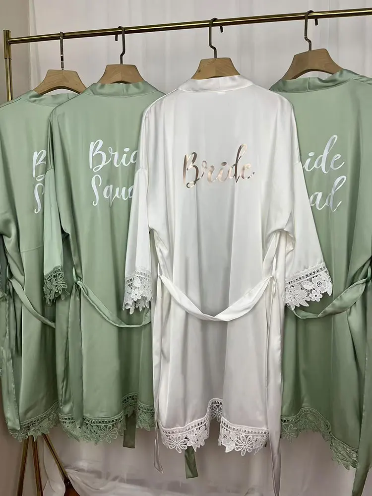 AlterEgo A164 batas de escuadrón de novia, bata de novia de seda satinada, Kimono de dama de Honor, fiesta de boda, regalo de dama de honor, bata de luna de miel