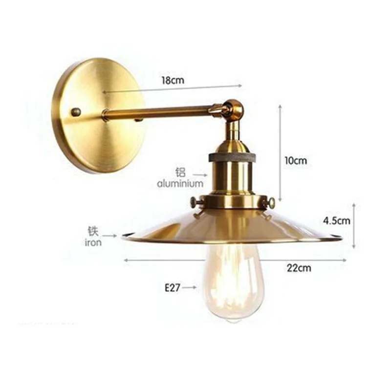 

American Vintage Copper Gold Wall Light Iron Industrial Style Aisle DiningRoom Adjustable Fold Lamp Body Wall Decor E27 Lighting