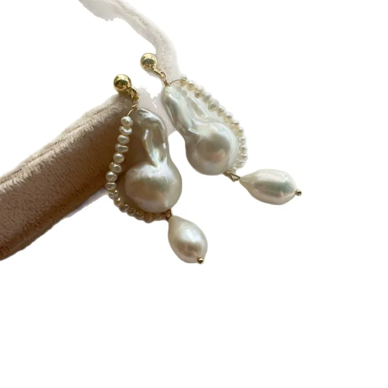 

White pearl stud earrings, large water drop pearl earrings.