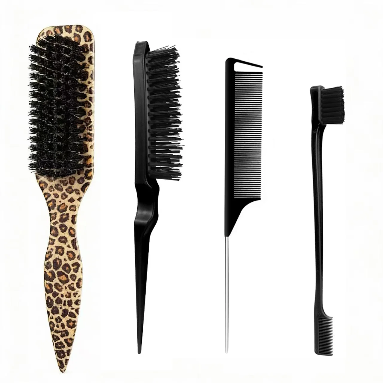 4-teiliges Borstenbürsten-Set für Glattes Haar, Elegante Pferdeschwänze & Dutt, Glättung von Babyhaaren, Fliegenden Haaren, Kantenkontrolle - Toupieren & Teasing – Detail 8