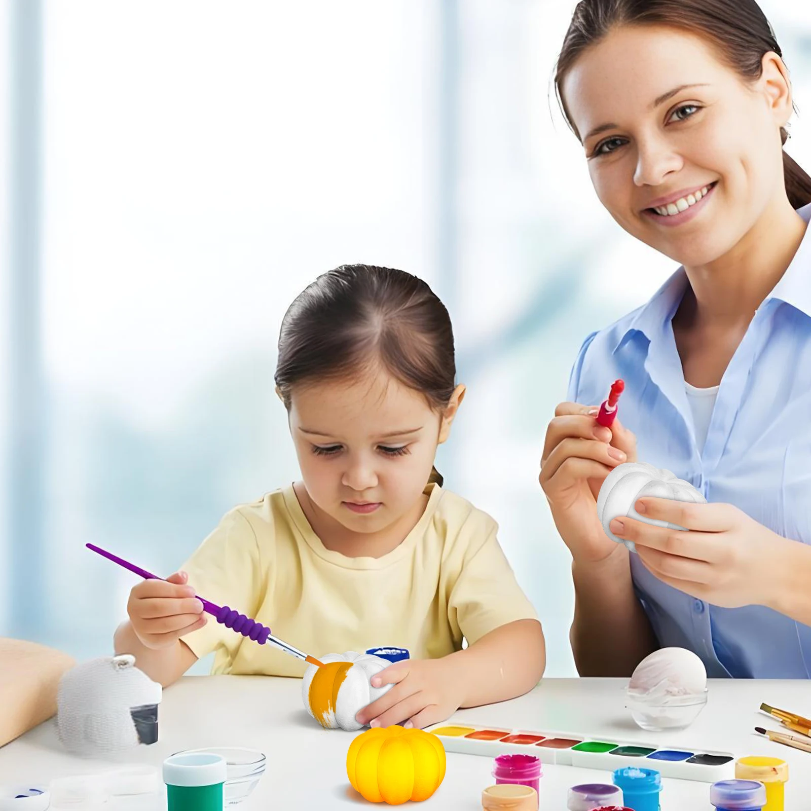 

8pcs White Foam Pumpkins Mini Artificial For Diy Craft Thanksgiving Table Decor Fall Harvest Decoration Home School Activity