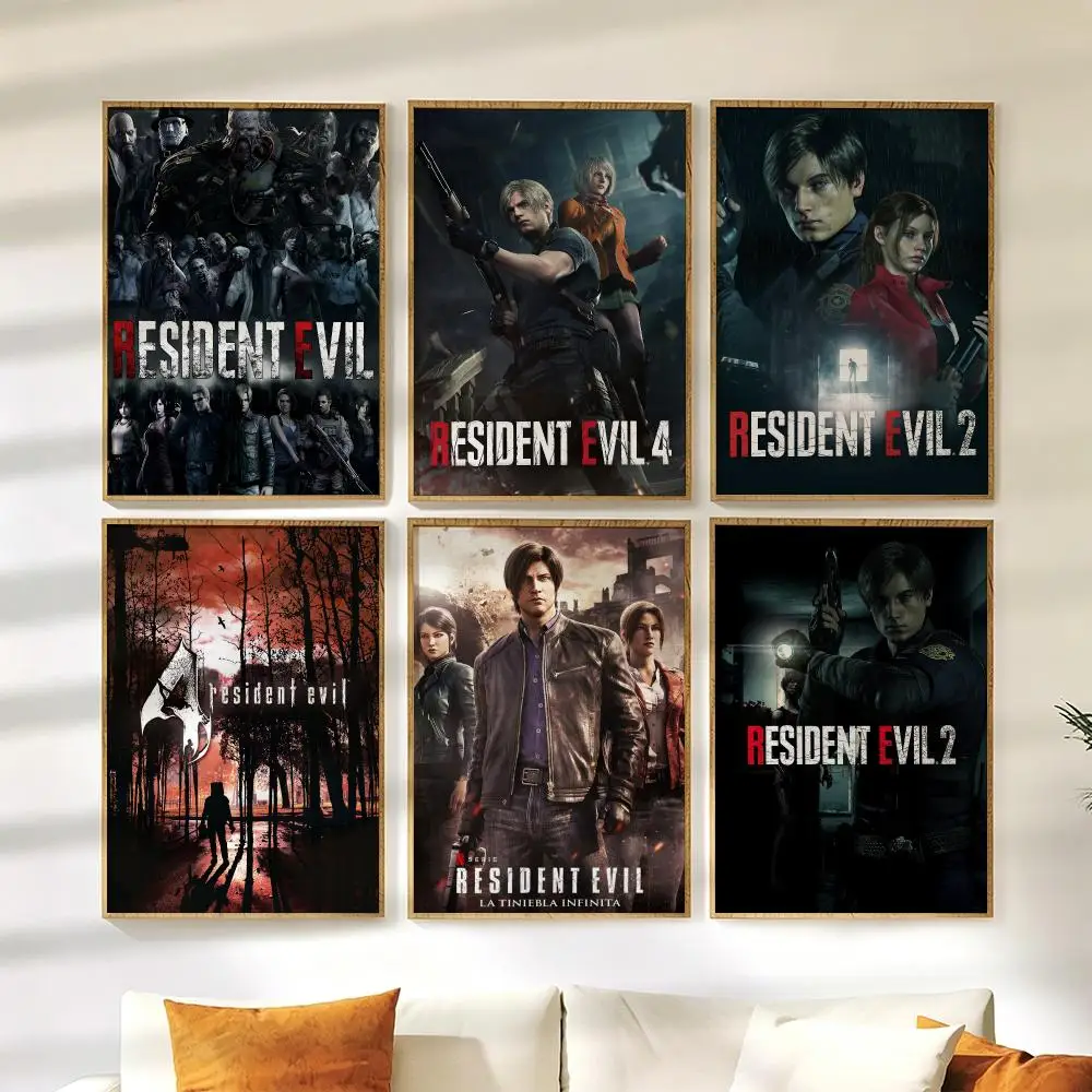 Game R-Resident Evil Poster Wall Stickers HD Painting Self Adhesive Art Decals for Bedroom Living Room Home Decor
