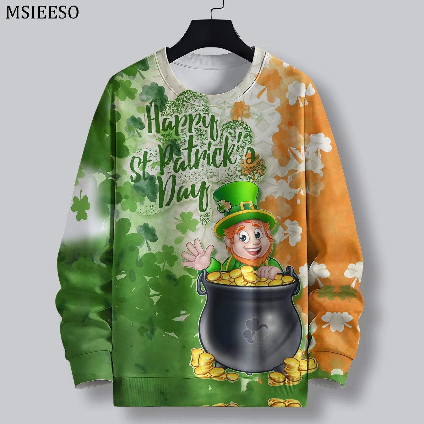 

MSIEESO Men Sweatshirt St.Patrick's Day Pattern Printed O-Neck Sportshirt Men Women Long Sleeve Casual Male Streetwear Pullover