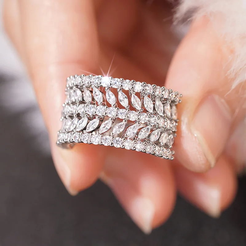 Trendy Aushöhlen Blatt Marquise Runde Ewigkeit Band 925 Sterling Silber Ring für Frauen Jahrestag Geschenk Schmuck Großhandel