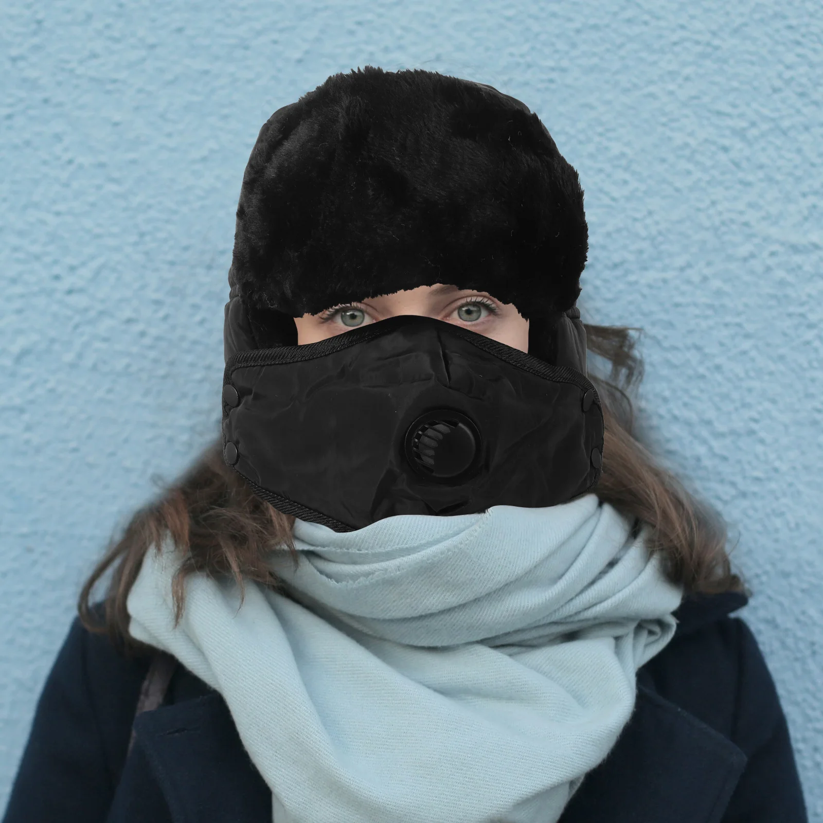 Ski Hat For Men Women Winter Trapper Earflap Hood With Mask Faux Buckle Lightweight Warm Army Style Winter Hats