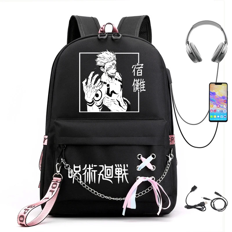 Jujutsu Kaisen anime print girls backpack student leisure bag usb travel bag kids back to school gift