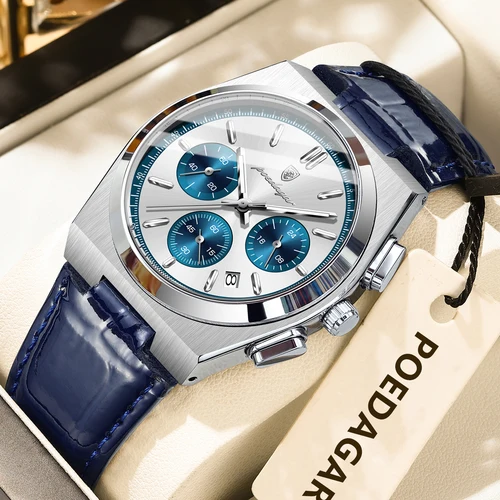 Imagen 2 del producto Reloj POEDAGAR clásico de lujo para hombre, cronógrafo luminoso resistente al agua con fecha, reloj de cuarzo para hombre, relojes deportivos de cuero a la moda para hombre