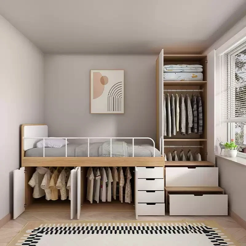 Customizable small apartment children's half-height bed bedroom storage tatami bed view 3