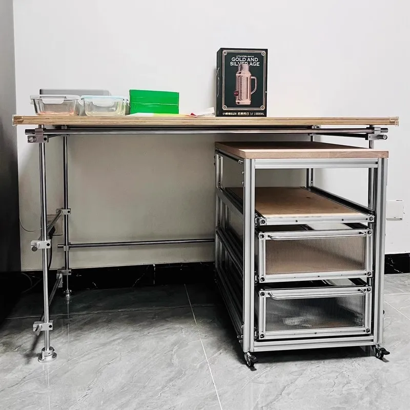 Modern rectangular aluminum Bauhaus desk for home, school, hospital, and office - upright optional computer cabinet for studios