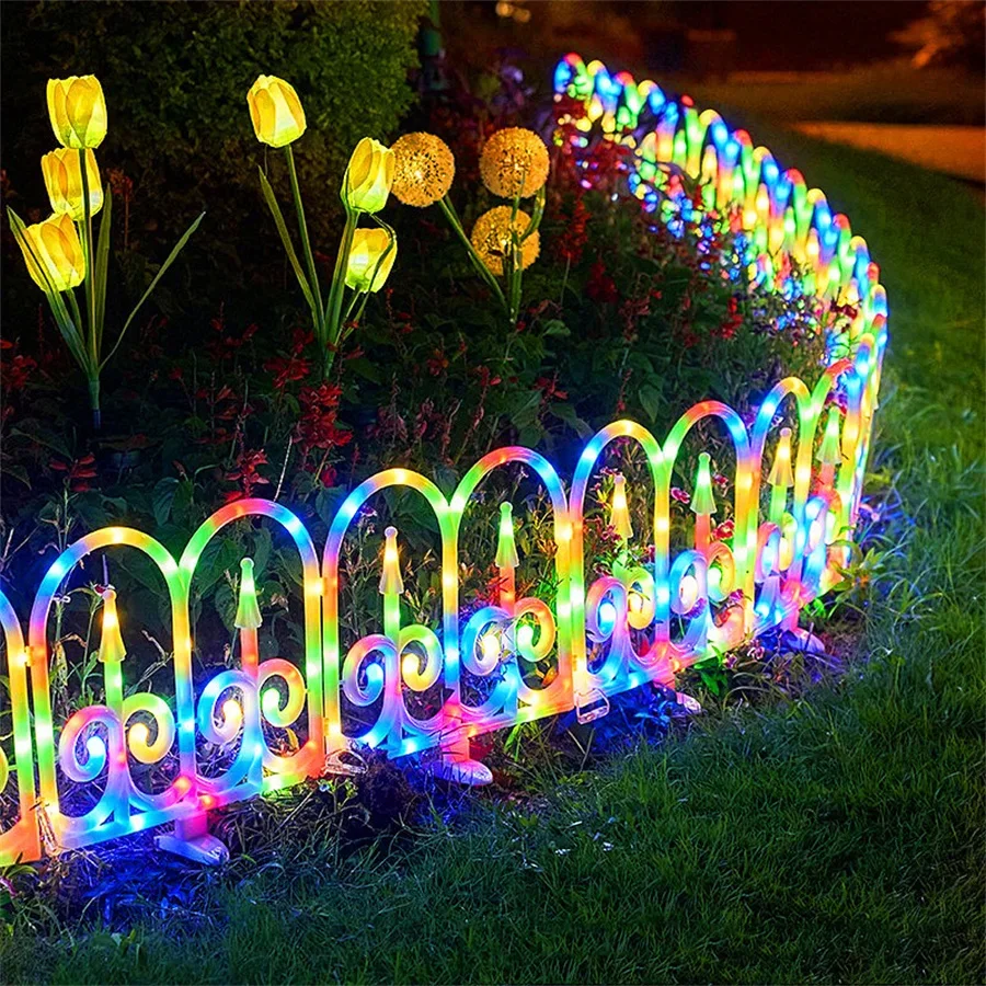 Nordic Lighted Garden Fence Light Outdoor Christmas Tree Fence Lights White Edging Picket Fence for Grass Lawn Border Decor