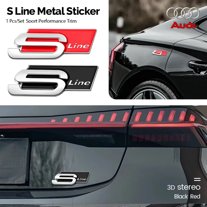 3D Metal Car Sticker Side Body Trunk Bumper Window Decoration Badge Decal For Audi Sline S line A4 B6 B8 S1 S2 S3 S4 S5 S6 A1 A3