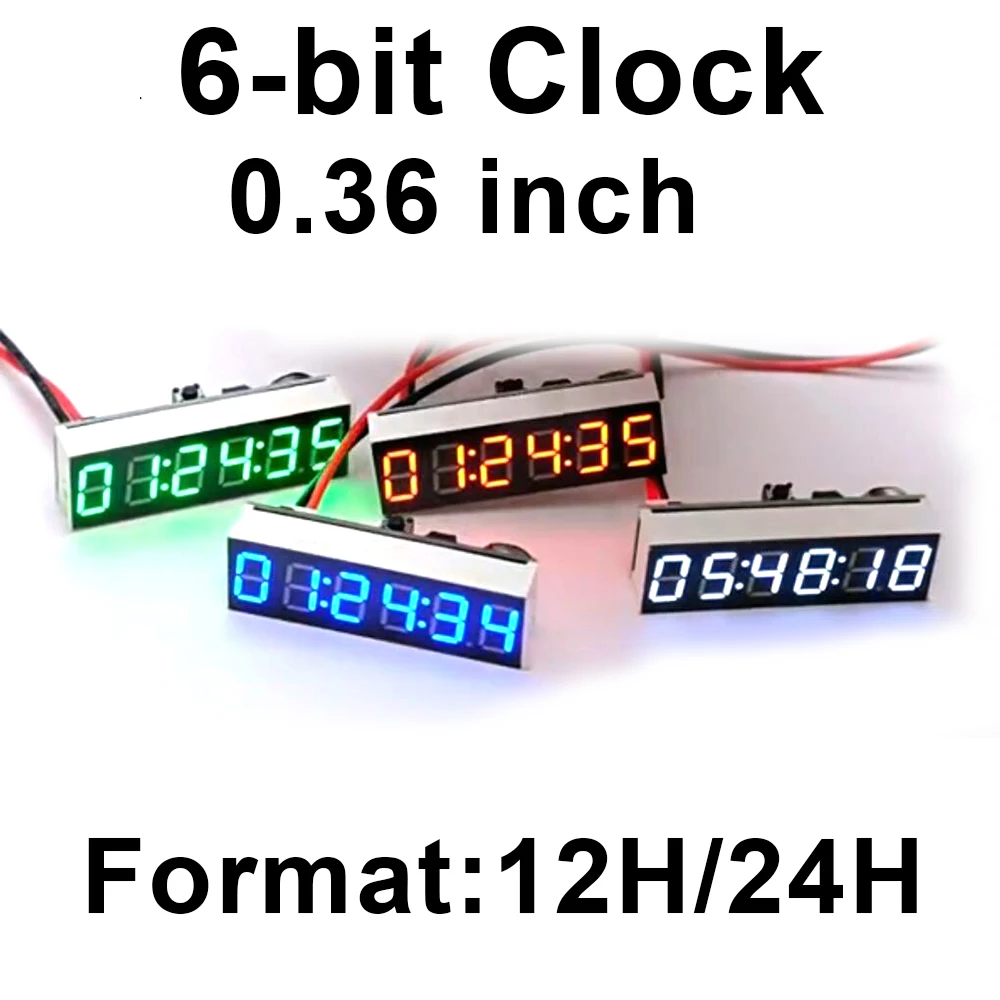 0.36inch 6-digit Clock LED Digital Electronic Clock W Second Display Time Format 12/24hour Power Off Memory DIY DC 5V 12V CAR