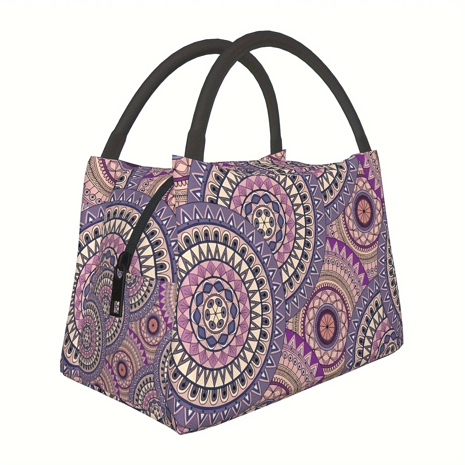 

Leak-Proof Reusable Thermal Food Bag with Mandala Pattern, Durable Polyester for Work, Picnic, Beach, Camping