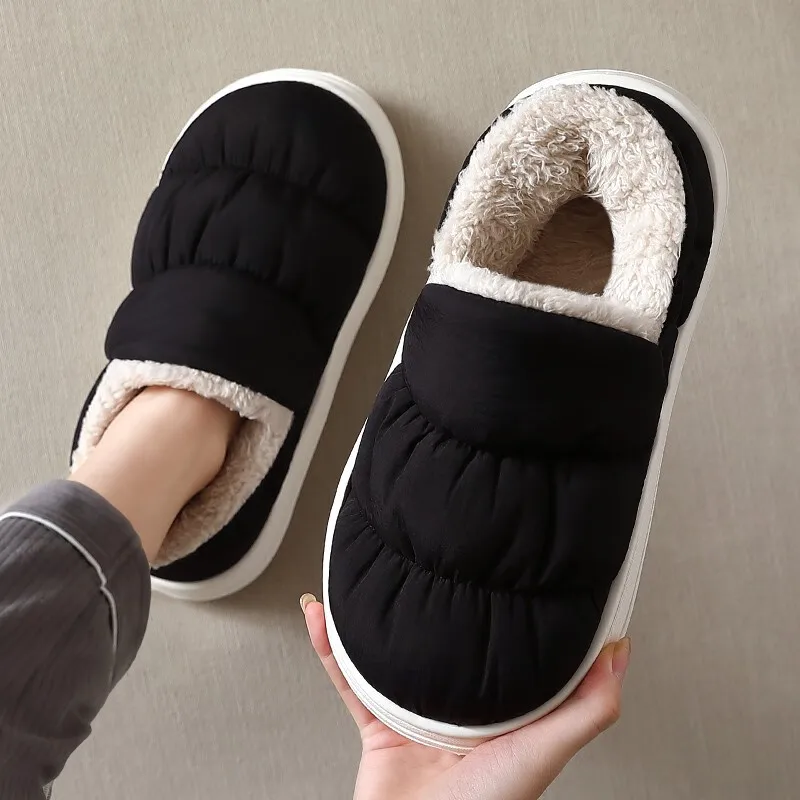 QYCKABY Plush Shoes For Women Mules Indoor Outside Winter Home Warm Fluffy Anti-skid Boots Fur Cotton Shoe Men Outdoors Sneakers