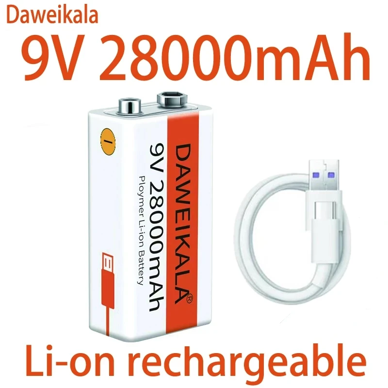 Batería de iones de litio de 9V, 2023mAh, mini USB, juguete, micrófono, control remoto, uso KTV, 28000