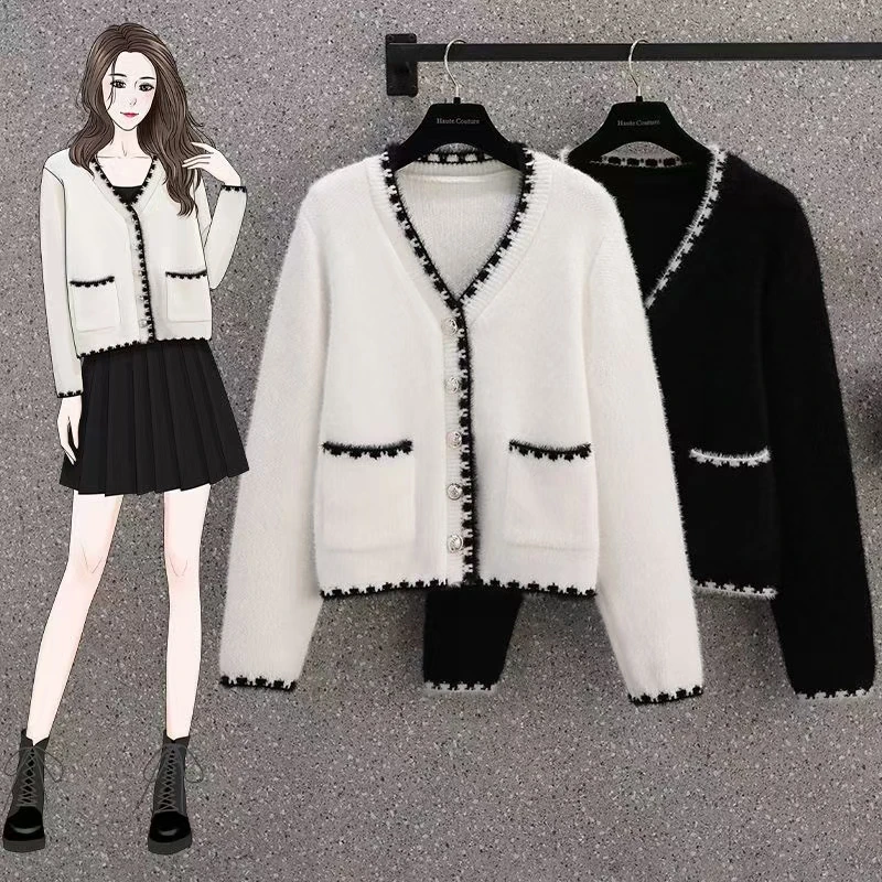 

ODFVEBX Fashion V-Neck Sweater Coat Women's 2023 Autumn And Winter New Warm Sweater Elasticity Knit Cardigan Outer Wear Top Lady