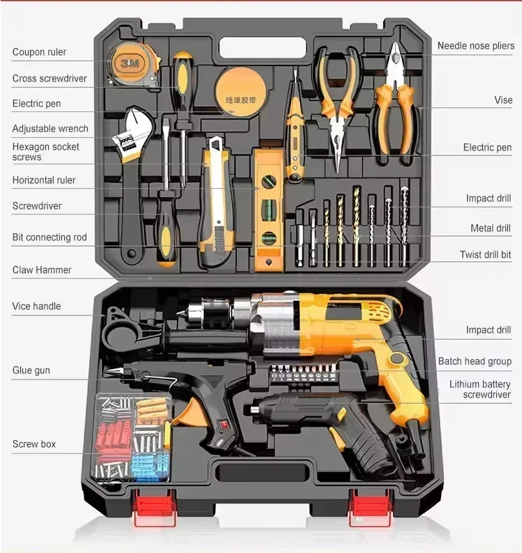 New arrivals Multifunctional household tool kit craftsman mechanic cordless power drill combo kit woodworking tool set