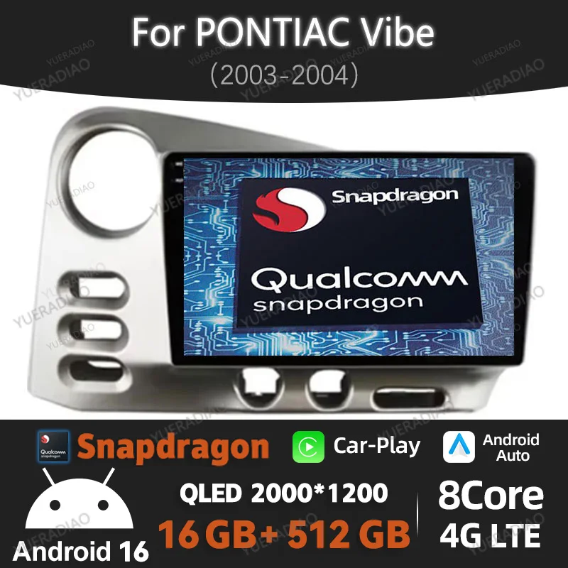 Radio para Auto Android 16 para PONTIAC Vibe 2003 2004, para Toyota Corolla Matrix E140 2003 - 2008, QLED GPS NAVI 4G WIFI BT, Unidad Principal