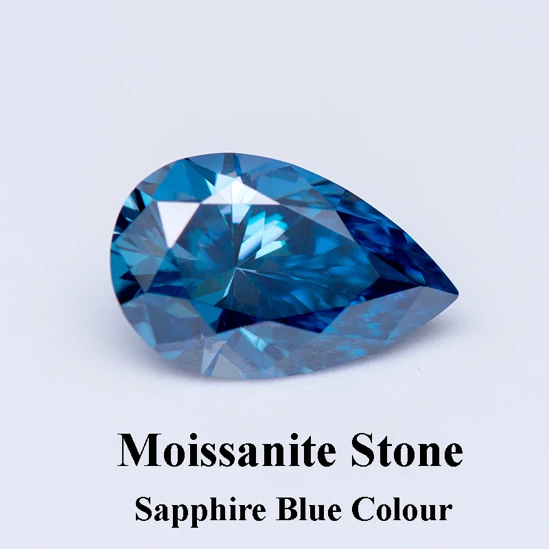 

Moissanite Stone Pear Cut Sapphire Blue Colour Lab Created Heat Diamond Jewelry Making Materials with GRA Certificate