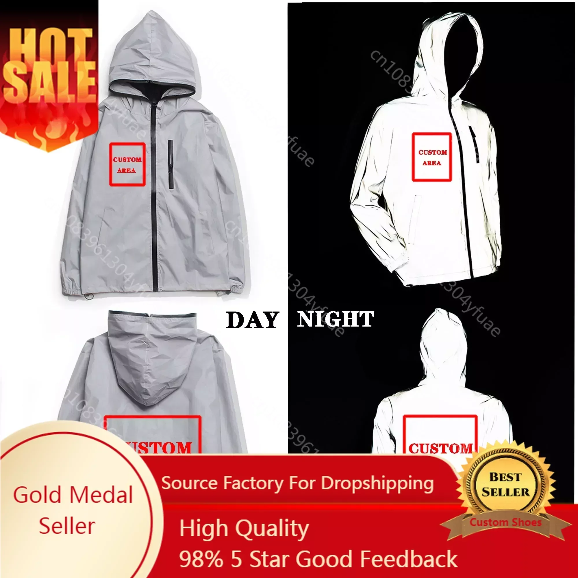 

Custom Reflective Jacket Mens Womens Coat Hooded Windbreaker Runing Pocket Jackets Cycling Hiking Zipper Customized Hoodie