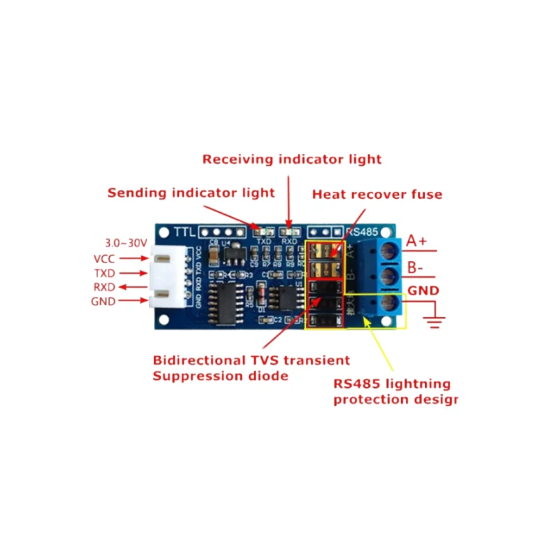 Convertidor TTL a RS485, módulo convertidor de Control automático de Hardware de 3,3 V/5,0 V para Arduino AVR