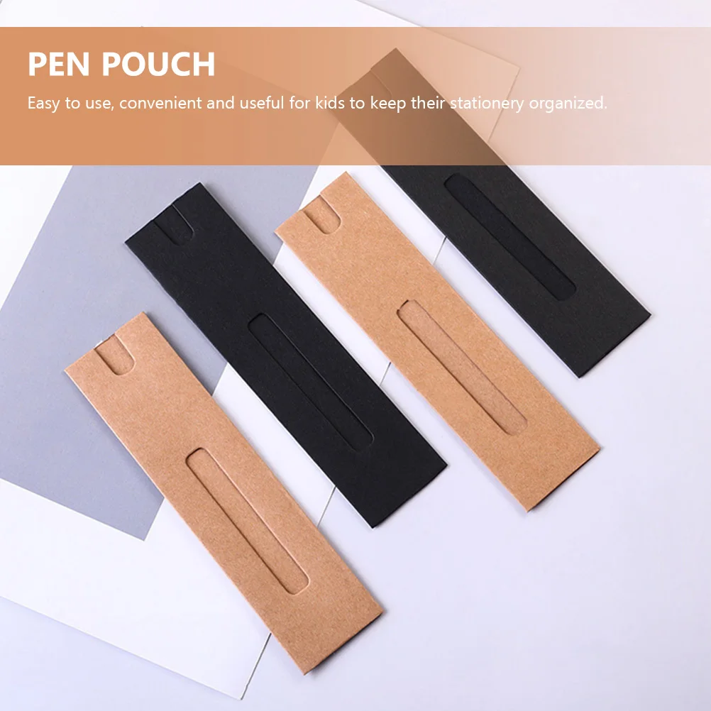 

40pcs Pen Bag Kraft Paper Holder Pencil Case Packaging Single Sleeve Black Brown Sturdy Practical Gift Stationery