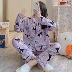 Sevimli Sanrio Woman mi Woman moroll pijama seti Hellokitty kadın için pamuklu uzun kollu tişört pijama takım seksi ev giyim bez kız hediye