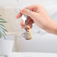 Dog Purse Charm Teacup Puppy Keyring Charm 2D Acrylic Cartoon Dog Key Chains Keyring Pendant Car Mirrors Accessories For Boys