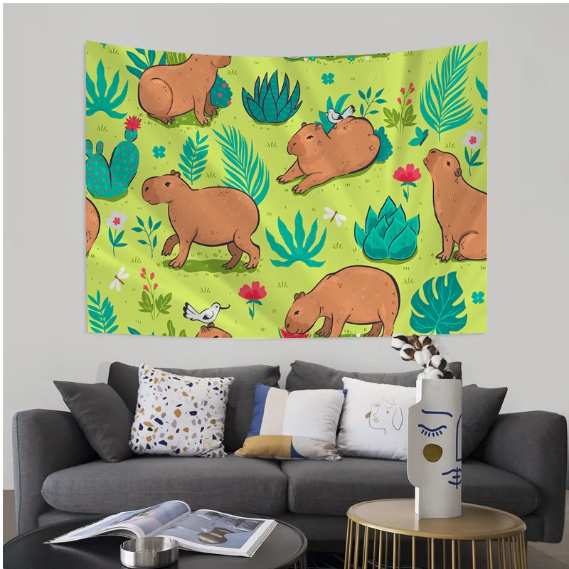 Animal Funny Capybara Bling Tapestry Art Printing Hippie Flower Wall Carpets Dorm Decor Cheap Hippie Wall Hanging