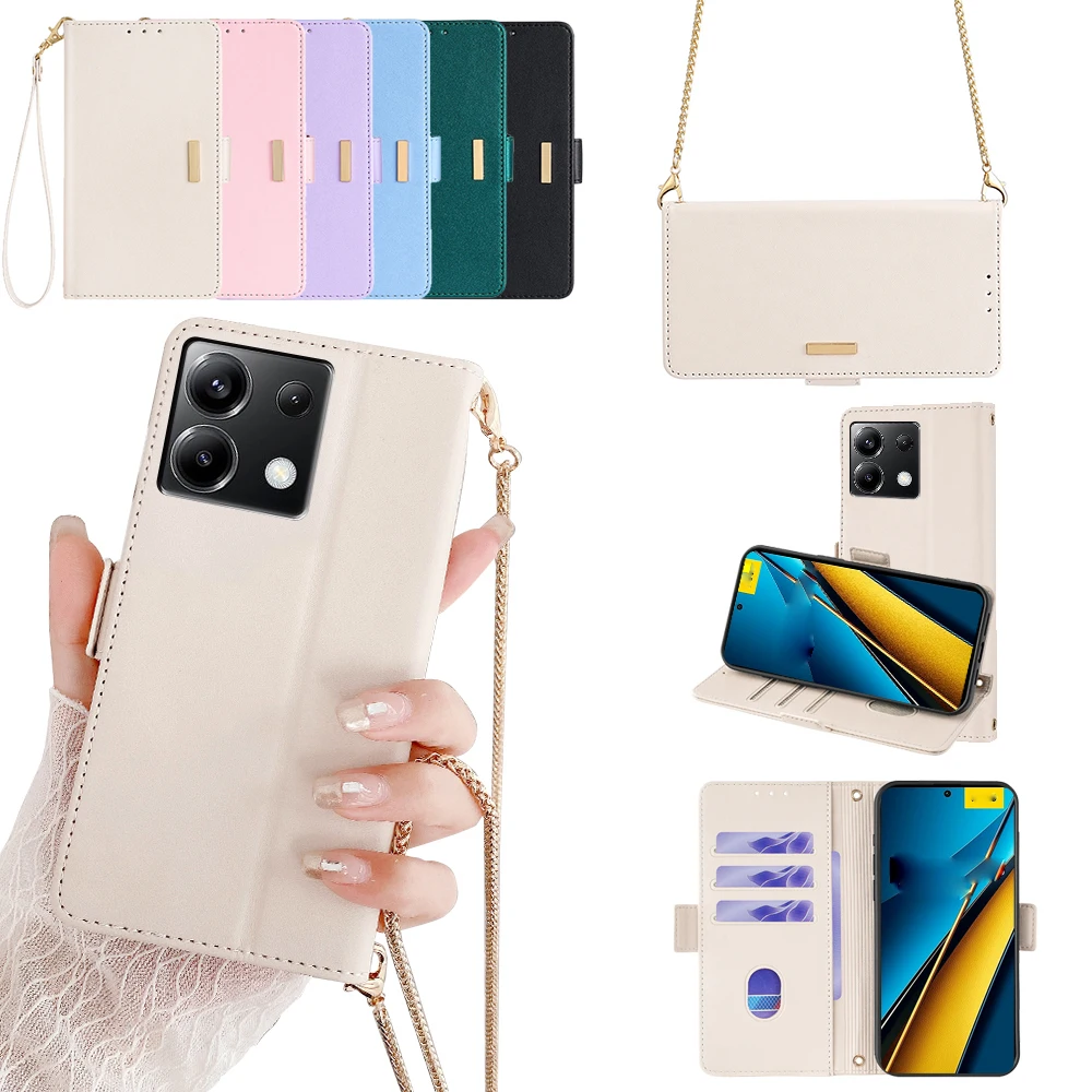 

Роскошный кожаный флип-чехол GEFENIS для Xiaomi Redmi 13C Note 13 13R Pro Plus 5G 4G, чехол через плечо с магнитной пряжкой и