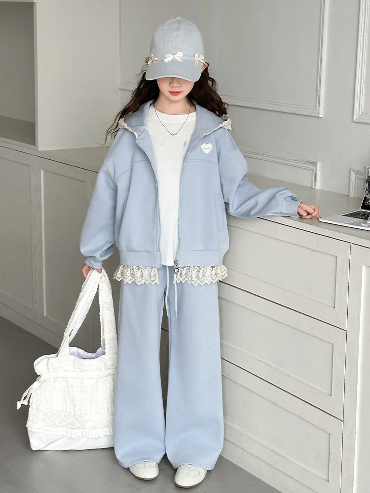 

Spring Casual Sports Set for Girls 2025 New Faionable Two-Piece Suit Long Sve Cotton Pants And Cardigan Coat