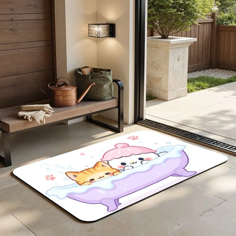 

MatMuse Cute Cat Bath Soft Diatomaceous Earth Mat Floor mats Non-Slip Quick-Drying Balcony Bath Room Washable Easy Care Bed Mat