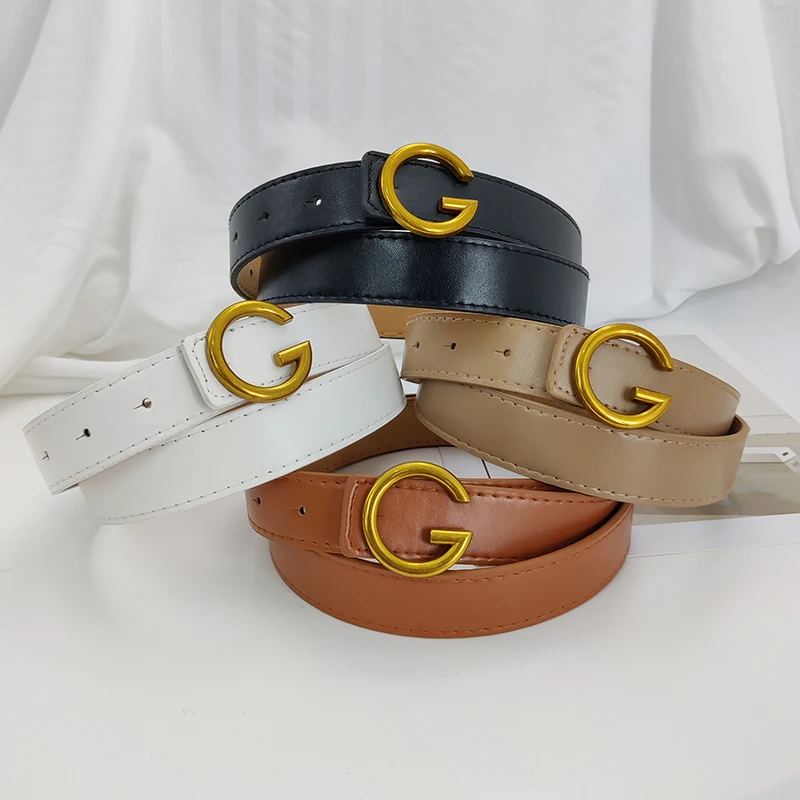 للجنسين بولي Belts أحزمة جلدية للنساء العلامة التجارية الفاخرة Vintage G مشبك الجينز الخصر حزام الرجال السيدات ريترو الأسود حزام جديد Waistband