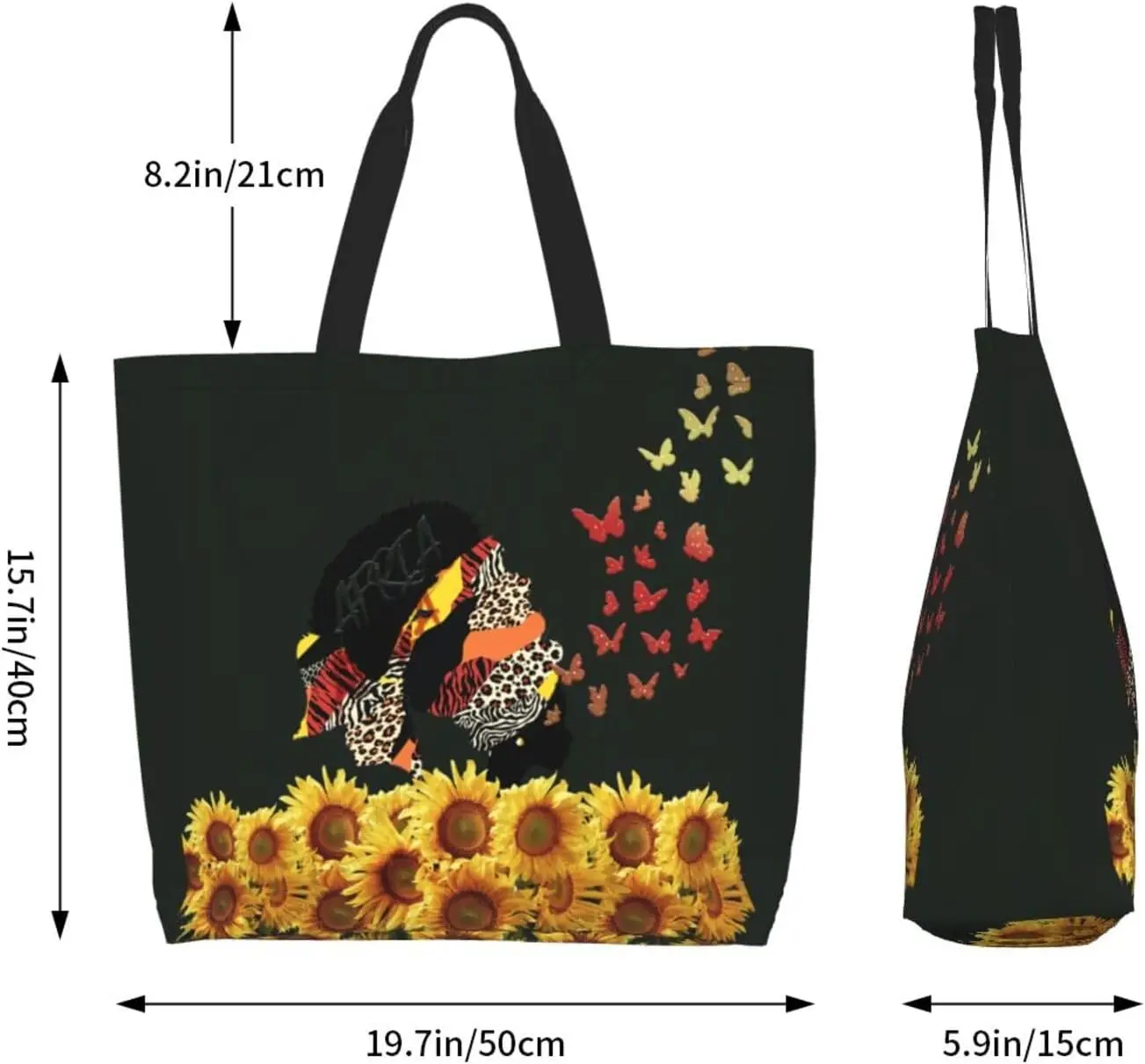 Girasoli e donne afroamericane farfalla borsa a tracolla Afro borse da donna manico di stoccaggio borsa per la spesa borsa portatile da donna