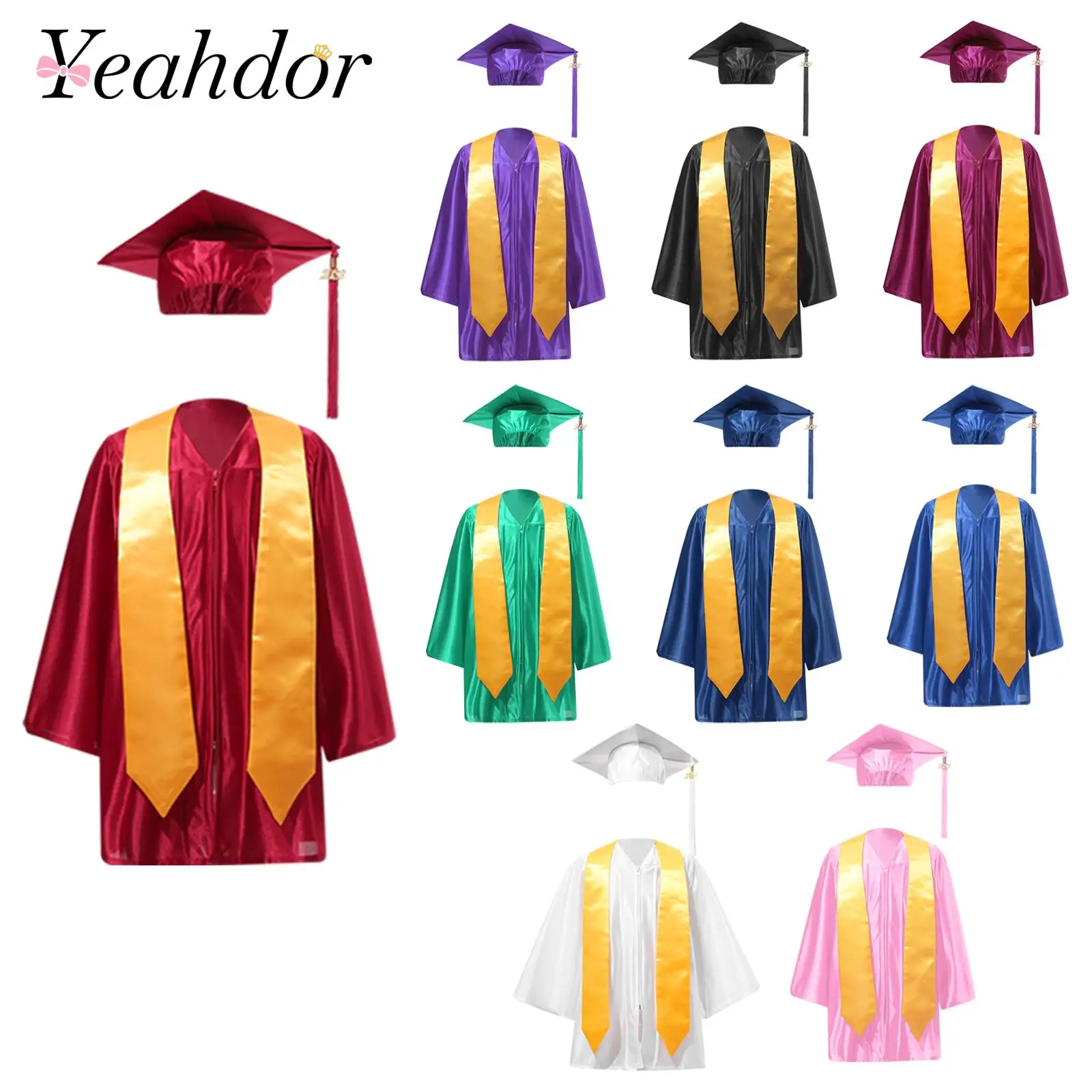 

Kids Girls Boys School Uniform Ceremony Graduation Ceremony Gown with Badge Outfit Children Set Preschool Kindergarten Costumes
