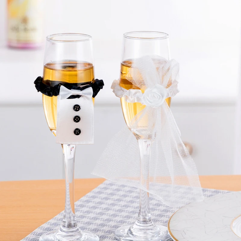 2pcs set Creative Wedding Dress Cup Cover for Wedding Table Decoration Party Champagne Cup Cover Wine Goblet Glass Cup Sleeve