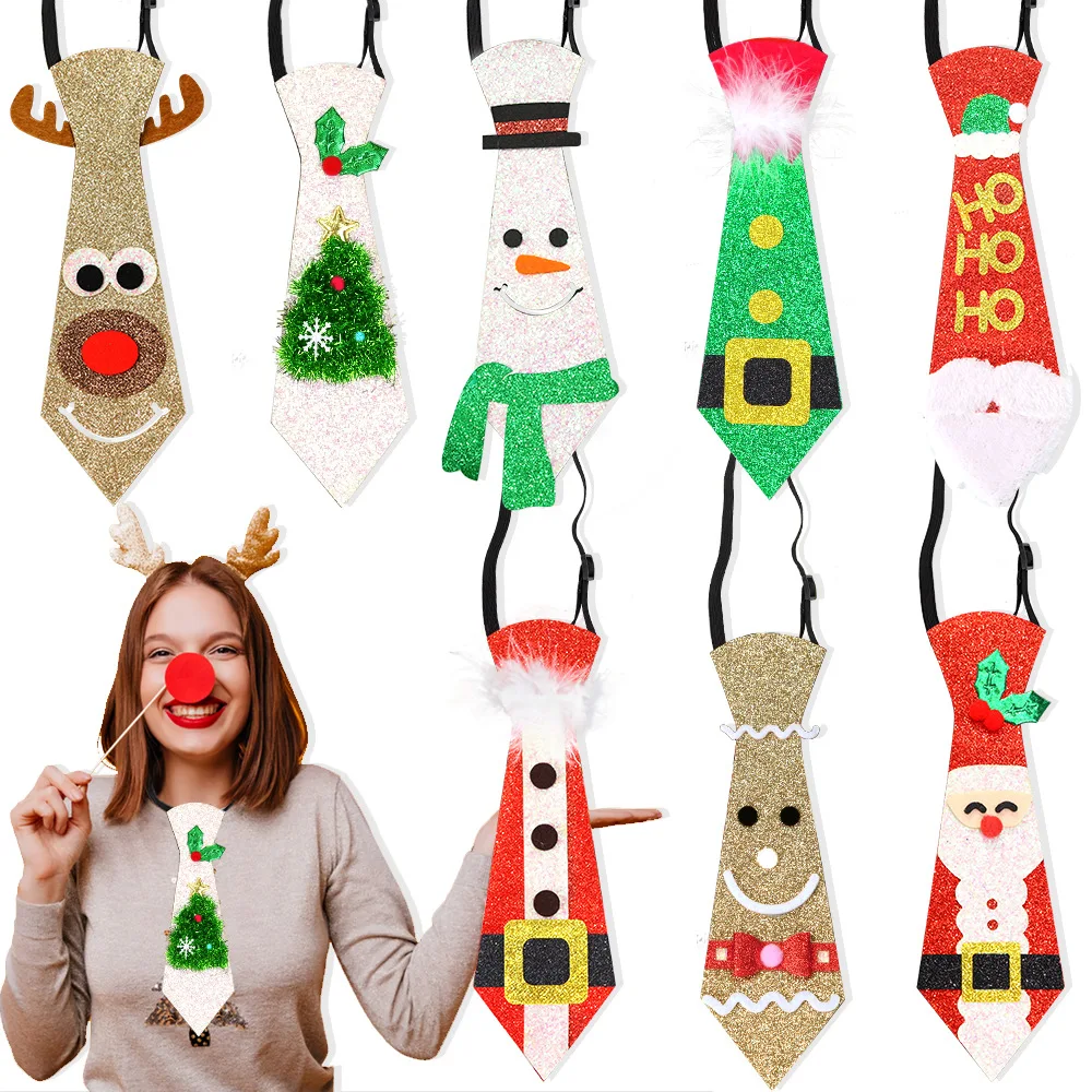 New Christmas Tie Cartoon Santa Claus Elk Christmas Tree Snowman Party Clothing Accessories Children'S Gifts