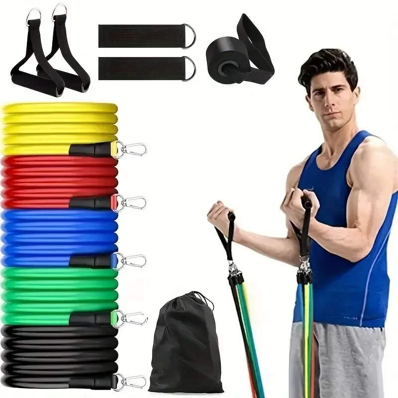 11pcs TPE Resistance Bands Set Resistance Bands With Door Anchor, Handles, Carry Bag, Legs Ankle Straps, Exercise Bands, Workou