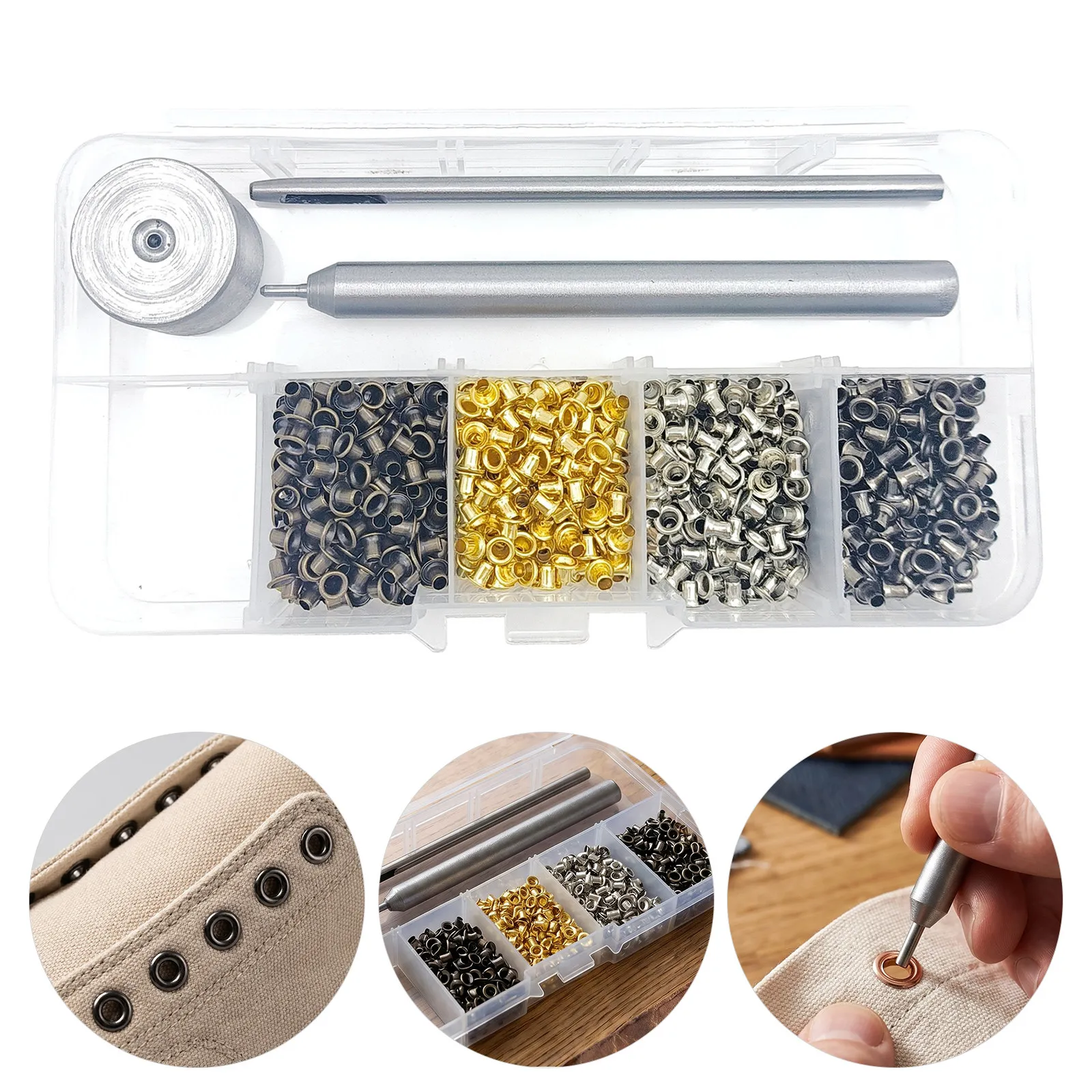 1Set 2Mm Grommet Kit Mini Brass Eyelets Small Metal Rivets for Leathercraft Clothes Shoes Bags Boot Repair Setting Tool