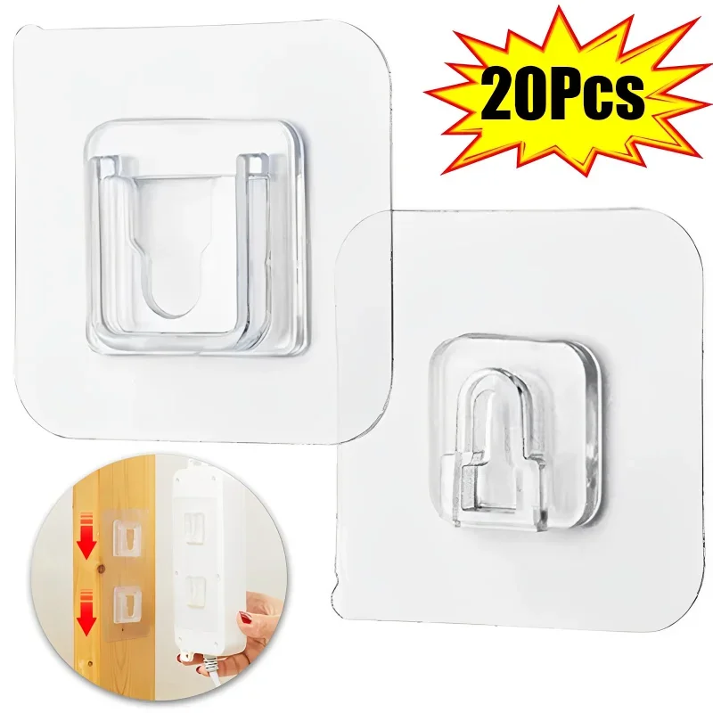 20/2Pcs Double Sided Adhesive Wall Hooks Hanger Waterproof Transparent Suction Cup Storage Hook for Kitchen Bathroom Organizer