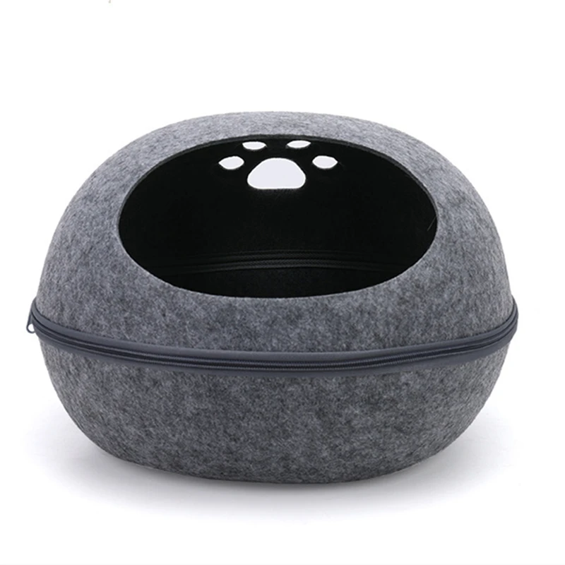 Cat Bed Artificial Felt House for Cats Sleeping Bag with Nest Cushion Eggshell Detachable Breathable Semi Enclosed Pet Cave