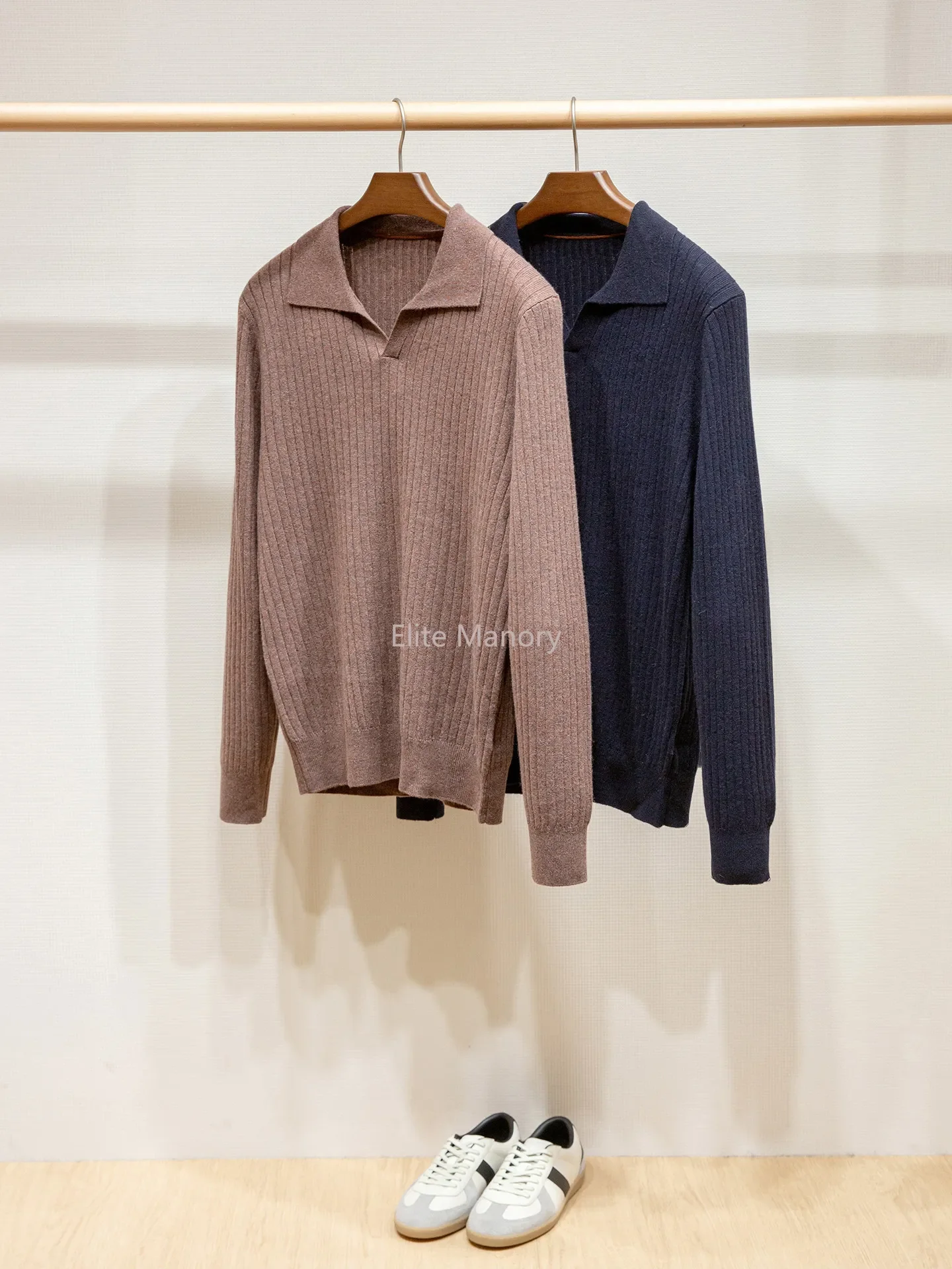 Weaving yarn 100% cashmere old money men's casual lapel cashmere sweater