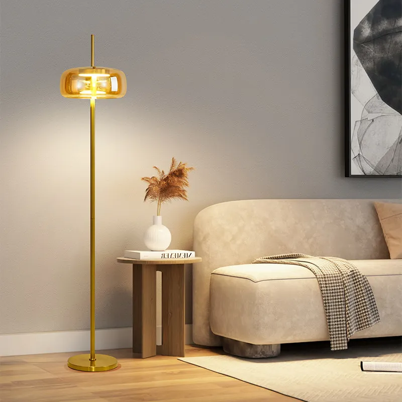 Italian minimalist floor lamp living room, light luxury high-end bedroom vertical bedside glass lamps